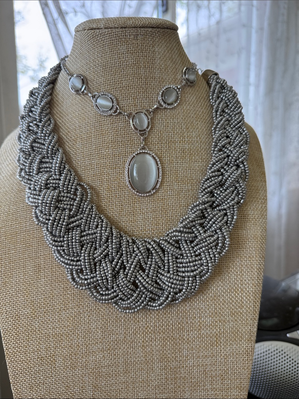2 Silver Statement Necklaces with Pendant